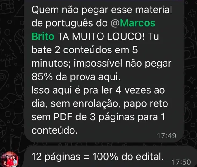 Depoimento de aluno do Anti-Gramática: 12 páginas equivalem a 100% do edital