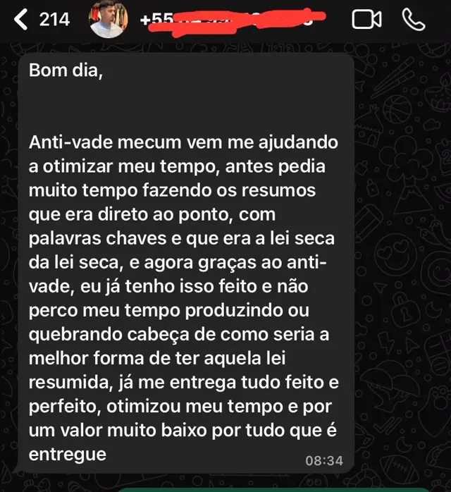 Depoimento aluno Anti-Vade Mecum